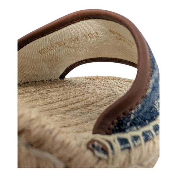 Gucci Pilar GG Monogram Denim D'Orsay Espadrille Wedge Heel Sandal Blue Tan  37 - Picture 7 of 11